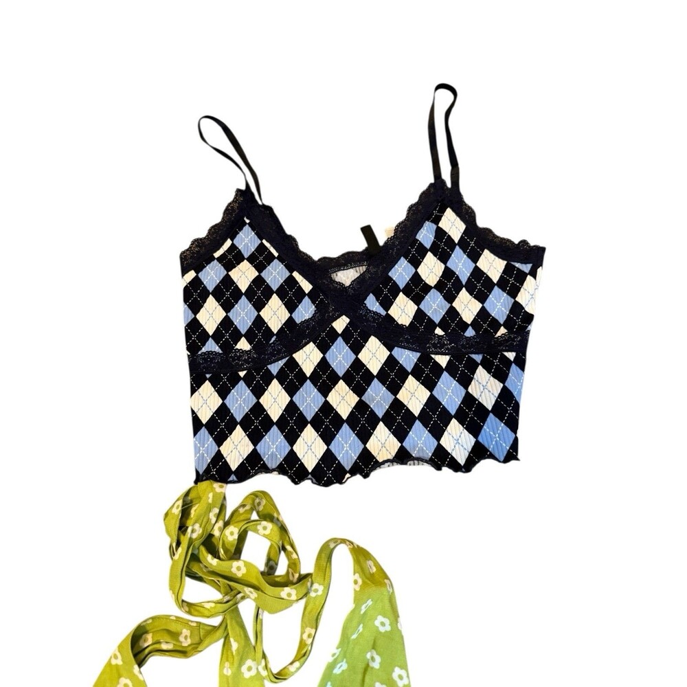 Summer Tops Lot Of 3 Size M Smocked Halter Cropped Green Blue Beach Vacation - Picture 4 of 11
